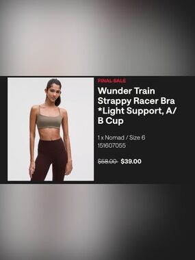 Lululemon Wunder Train Strappy Racer Bra Sz 6